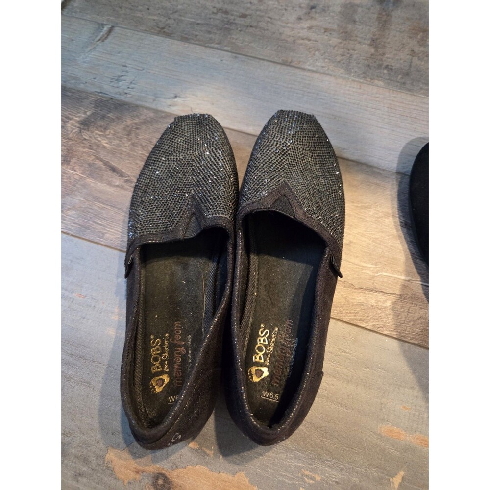 Skechers BOBS Memory Foam Black Shimmer Flats Shoes Women's 6.5 EUC SB8